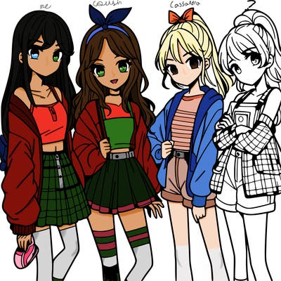 teen manga girls group of 4