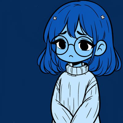 sad girl with glasses in a sweater