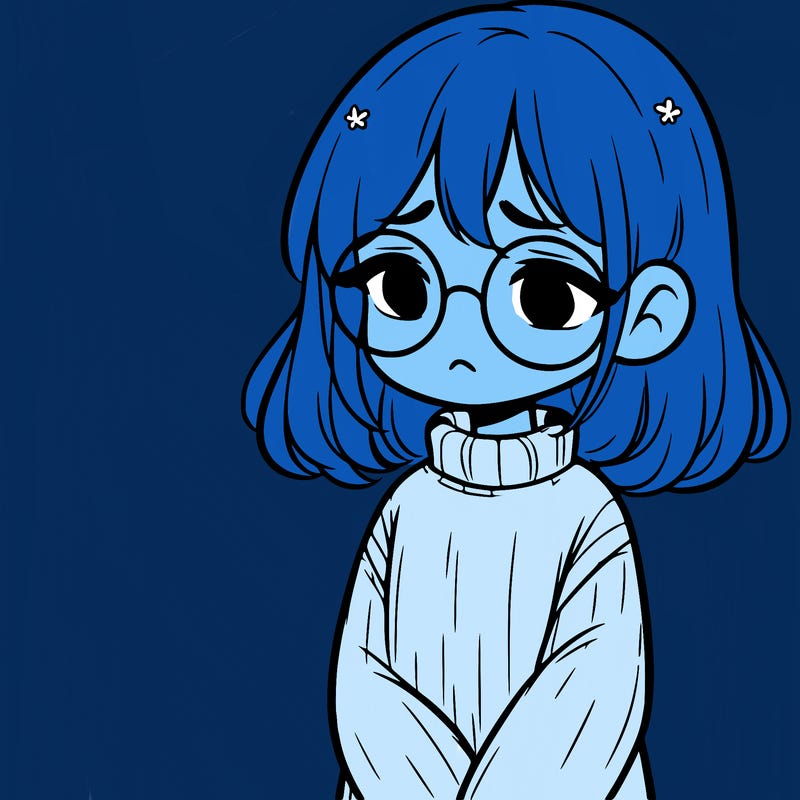 sad girl with glasses in a sweater