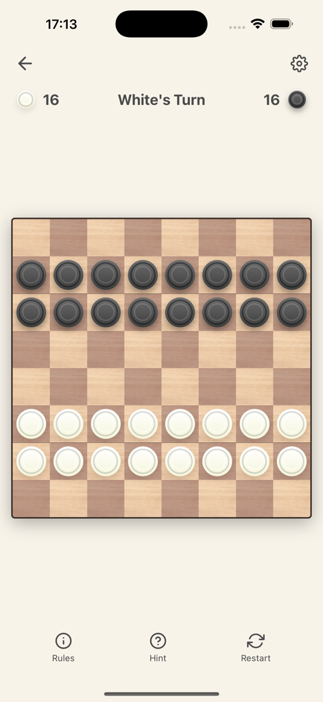 Checkers Pro 7 in 1 - Gameplay-Screenshot der türkischen Damespielvariante mit volumetrischen Figuren auf einem Holztexturbrett in Dameprofi 7 in 1