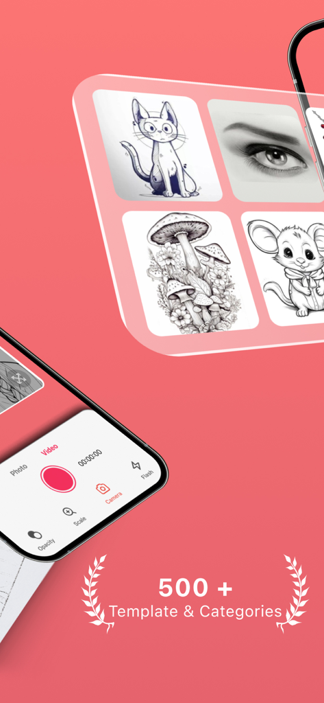 Screenshot of AR Drawing Projector Sketcher displaying various sketch templates and drawing controls