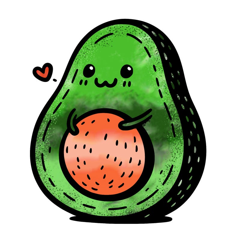 an avocado hugging an avocado