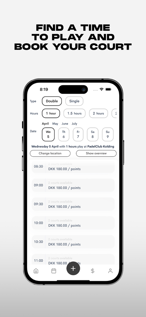 Bookli - Interface de l'application mobile Bookli pour la réservation de terrains de padel