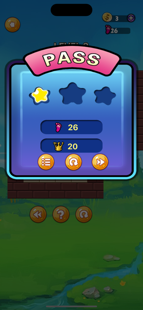 PushBox 3D Classic Puzzle Game - PushBox 3D level completion interface showing one star achieved and player statistics