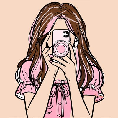 a realistic girl holding her phone taking pictures