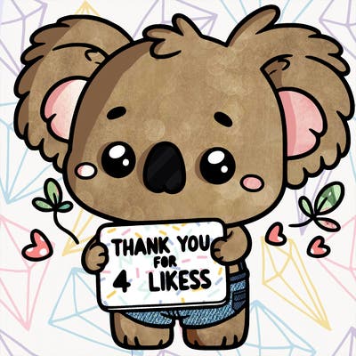 cute kuala holding a sign that says thank you for 4 likes