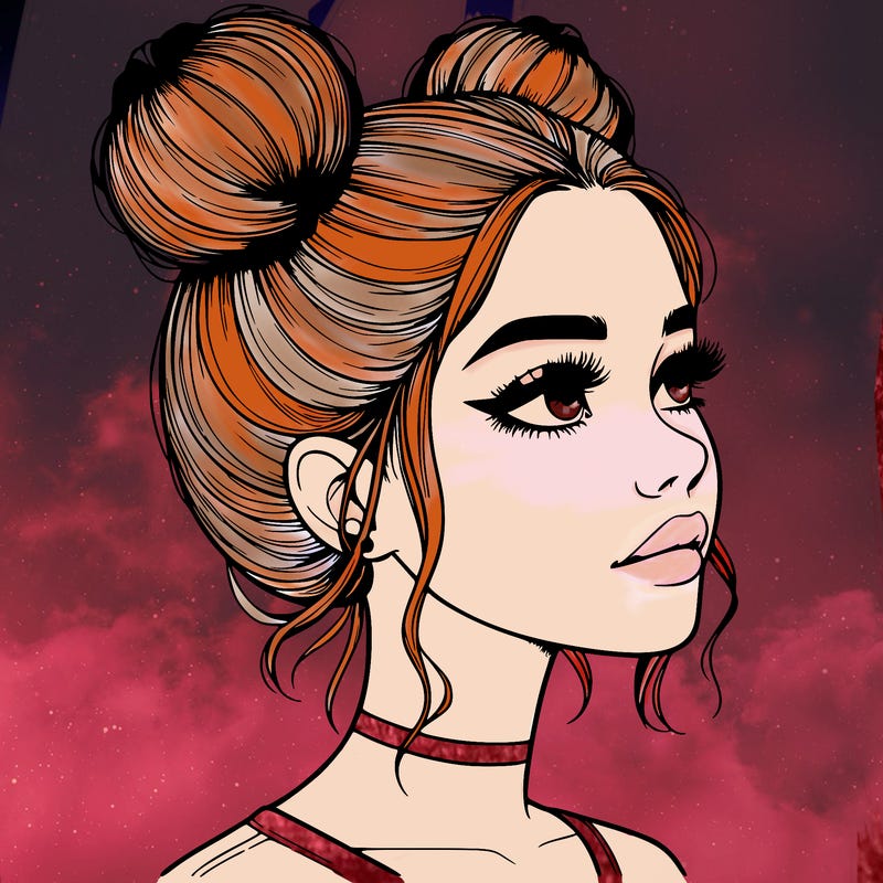 realistic girl with buns on the top of her head