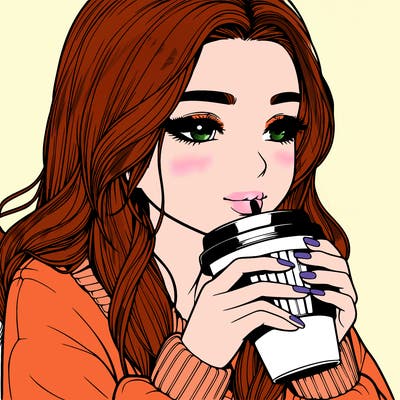 realistic girl drinking coffee