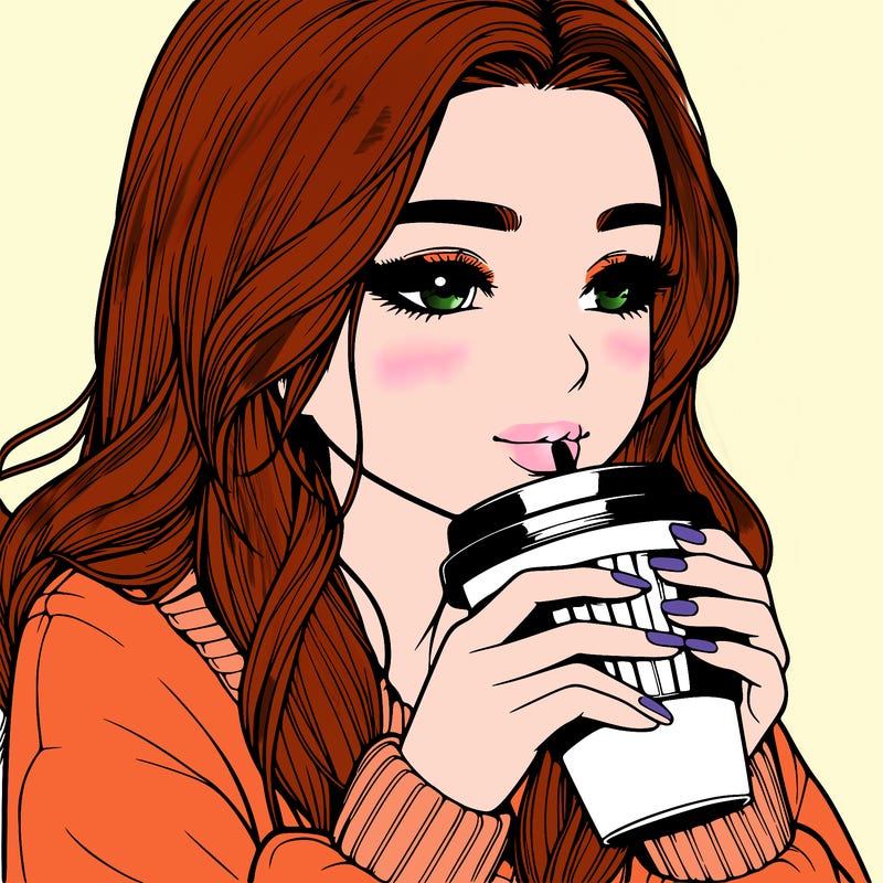 realistic girl drinking coffee