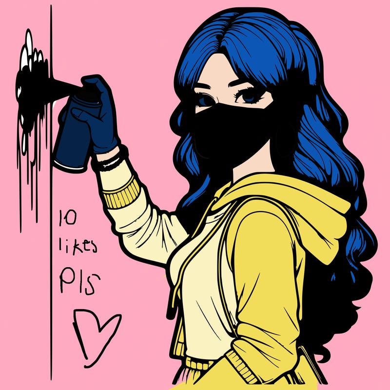 realistic girl with mask spray painting a wall