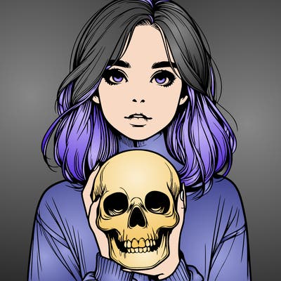 realistic girl holding a skull