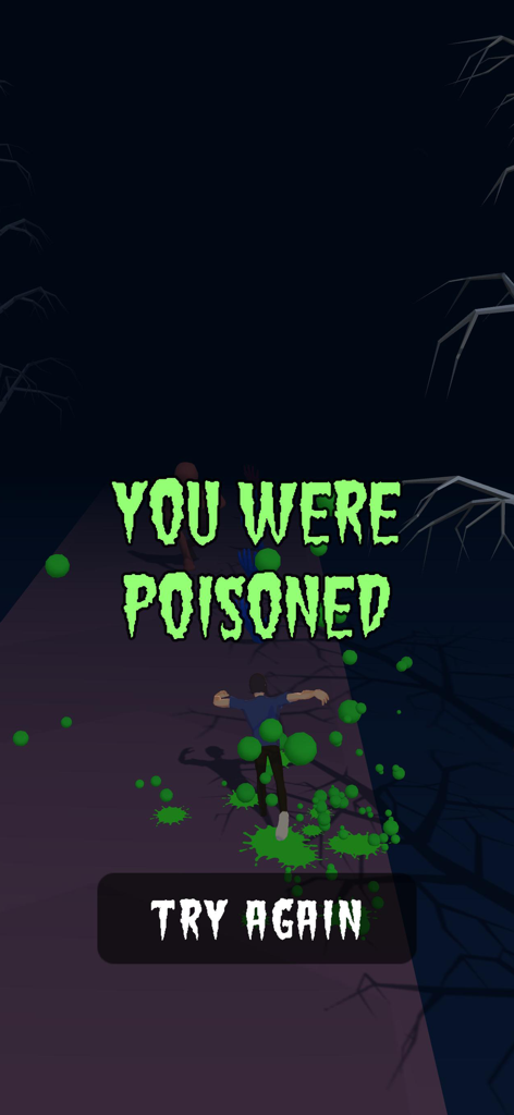 Game over screen in Brainrot Monster Run showing the text You Were Poisoned and a Try Again button