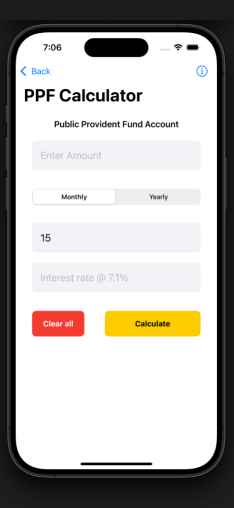 PO Interest Calculator - Public Provident Fund calculator interface for Indian Post Office savings schemes