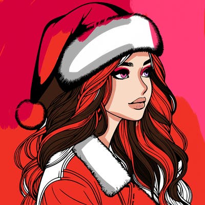 realistic girl in santa hat