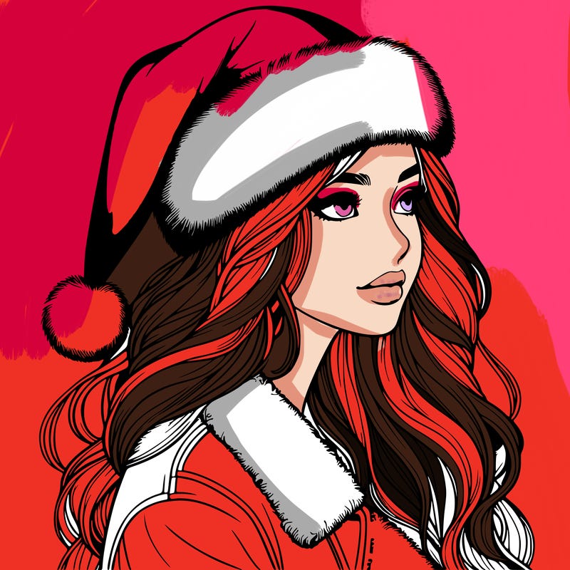 realistic girl in santa hat