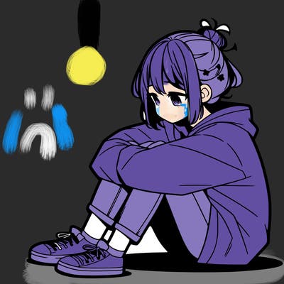 sad anime girl sitting alone