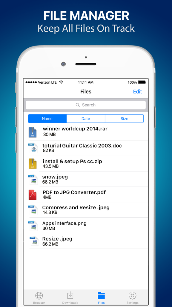 Files Pro - File Browser & Manager for Cloud - Interface of the Files Pro app showing a list of managed files including RAR, DOC, ZIP, and PDF formats