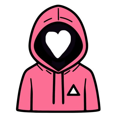 a person with non face waering a hoodie with a small triangle symbol