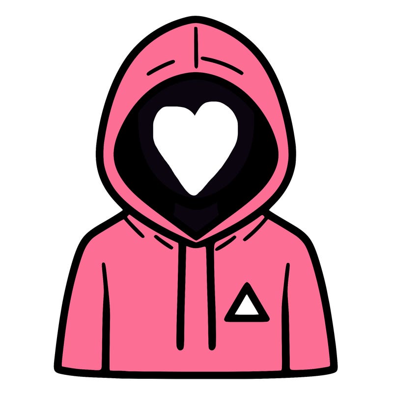 a person with non face waering a hoodie with a small triangle symbol