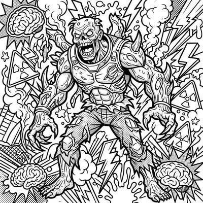 Dive into a world of vibrant terror with this Mutated Zombie Pop Art coloring page! Experience the thrill of bringing this grotesque, comic-inspired creature to life with your favorite colors.