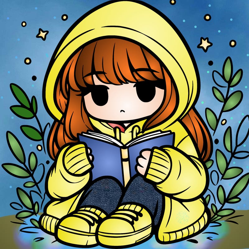 girl in oversized hoodie reading a book
