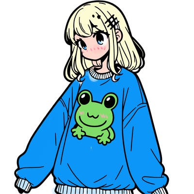 girl wearing frogging sweatshirt