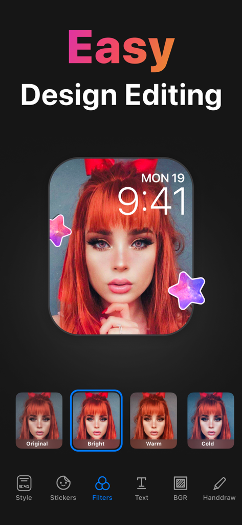 Easy design editing interface for creating custom Apple Watch faces with filters and stickers