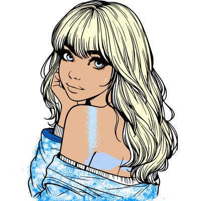 realistic girl with bangs looking over her shoulder