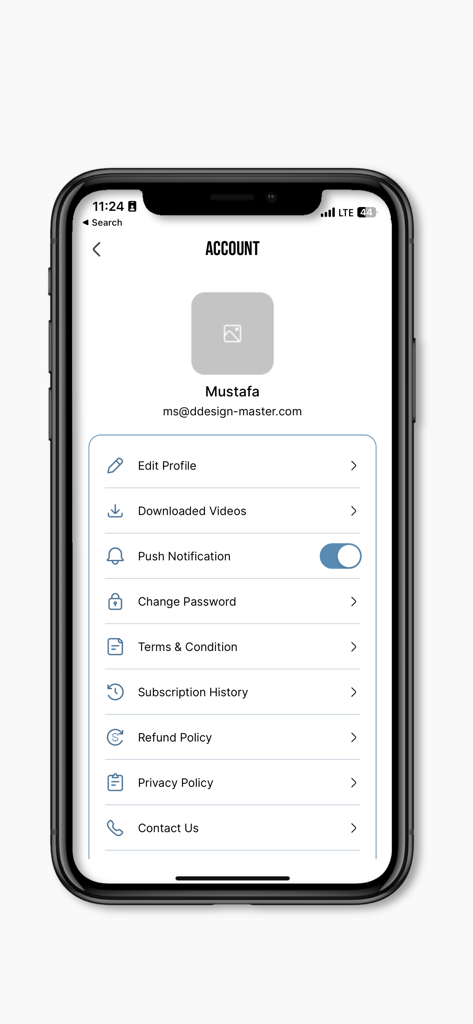 HIIT FIT: Transformation - Página de gestión de cuenta de usuario en la aplicación de fitness HIIT FIT que muestra la configuración del perfil y la suscripción