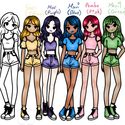 a group of girls wearing crop tops and shorts