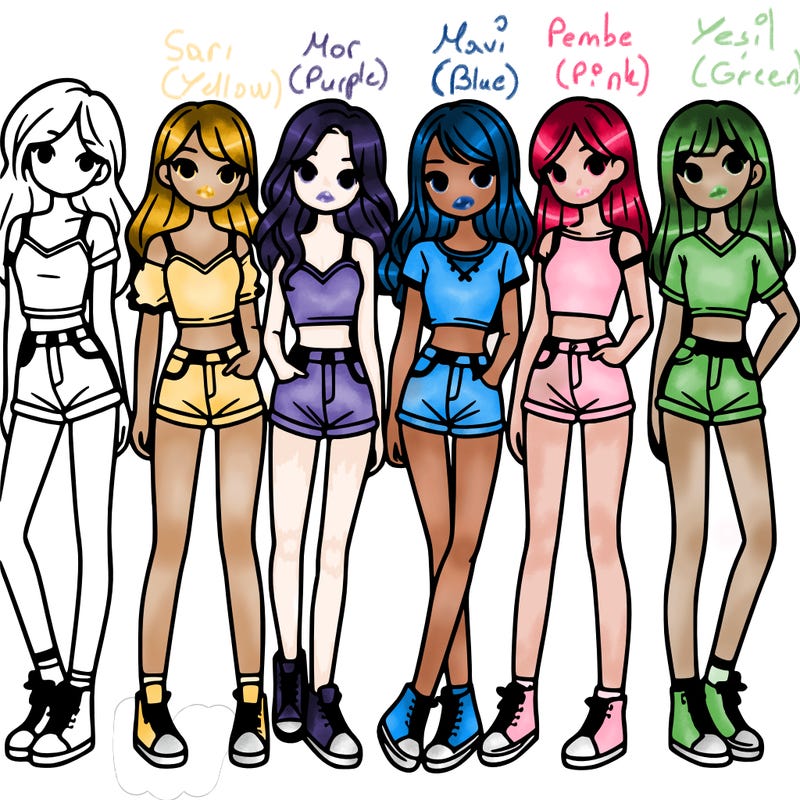 a group of girls wearing crop tops and shorts