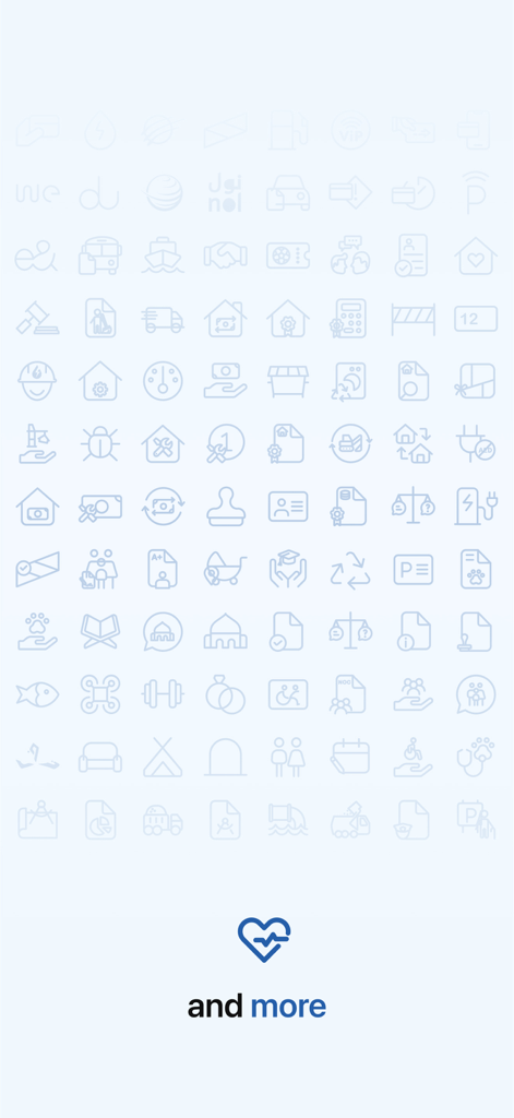 DubaiNow - DubaiNow 통합 플랫폼에서 사용할 수 있는 다양한 서비스를 나타내는 아이콘 그리드