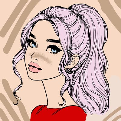 realistic girl with a ponytail on her hair and lips