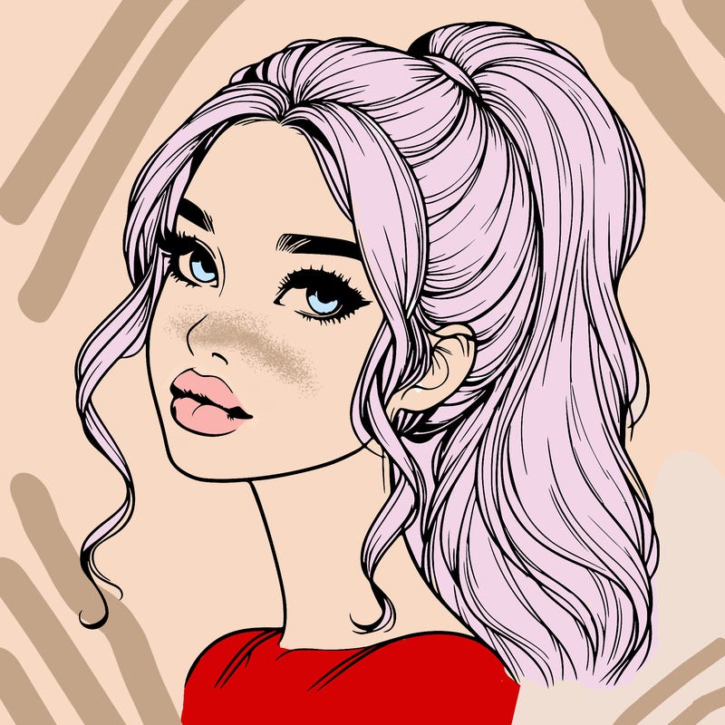 realistic girl with a ponytail on her hair and lips