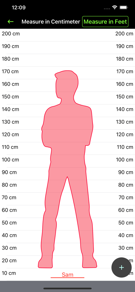 Height Comparison: Hikaku - Height comparison app interface showing a male silhouette on a centimeter scale