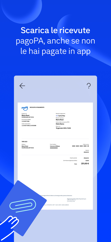 IO - Recibo de pago pagoPA digital mostrado en la app IO