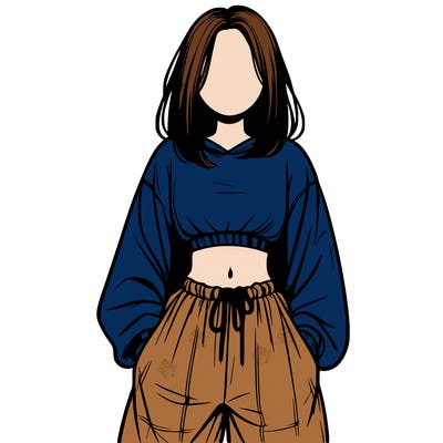 realistic girl faceless with baggy pants and a crop top