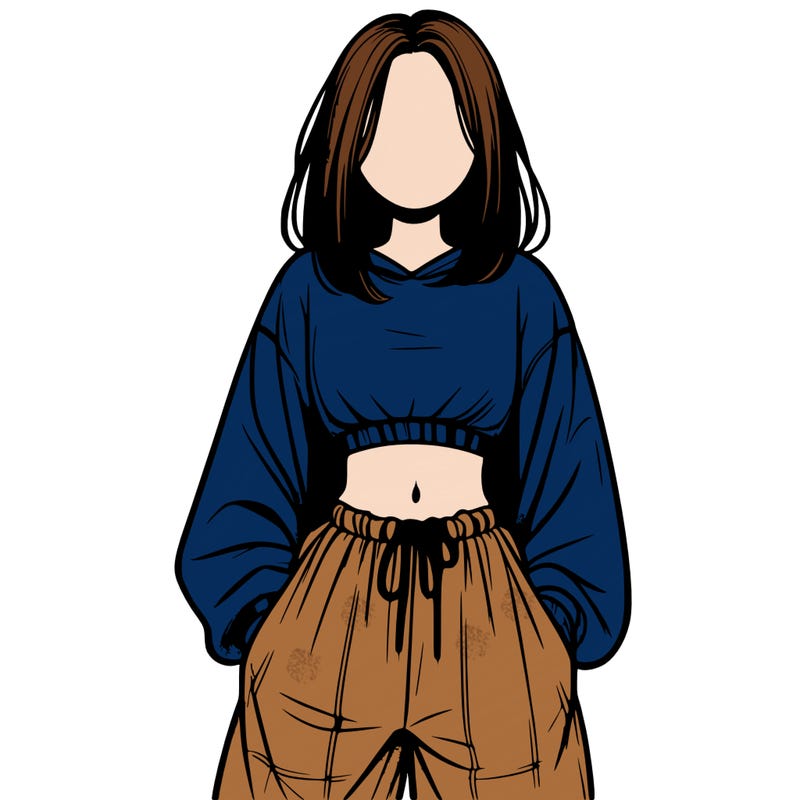 realistic girl faceless with baggy pants and a crop top