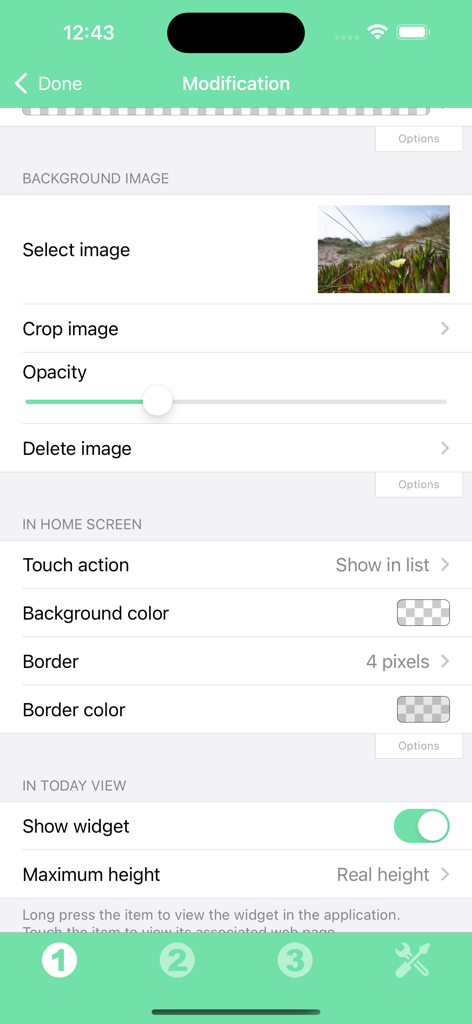 Horoscope Widget - A screen within the Horoscope Widget app showing customization options for background images, colors, and border styles for iOS widgets.