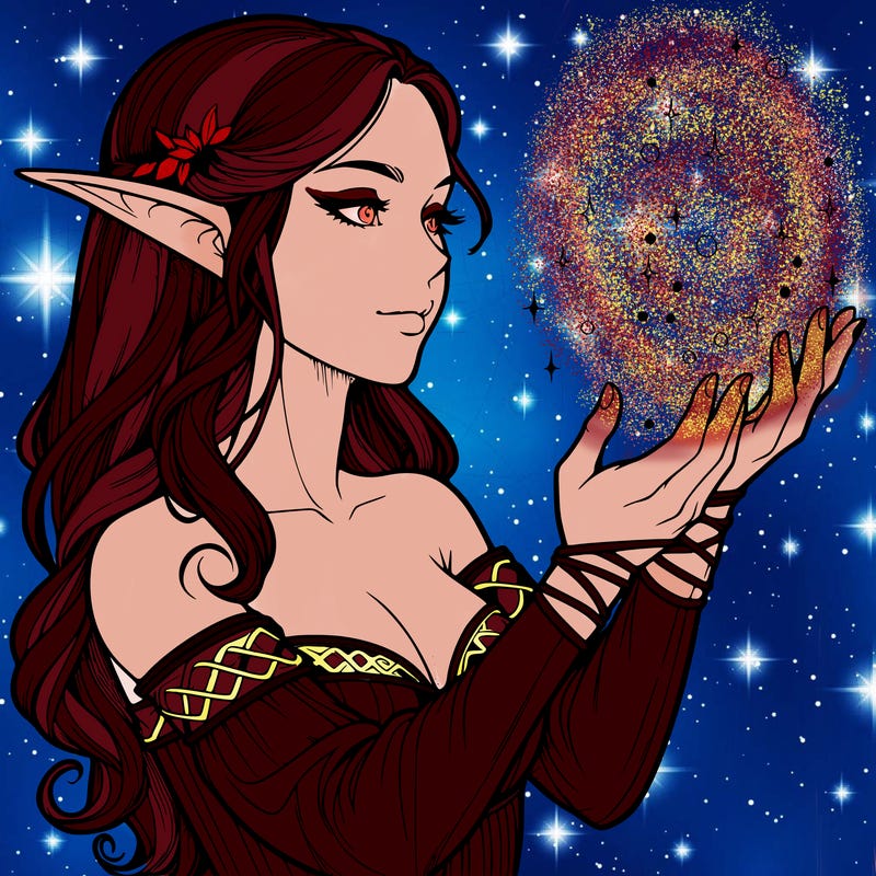 realistic elf girl doing magic