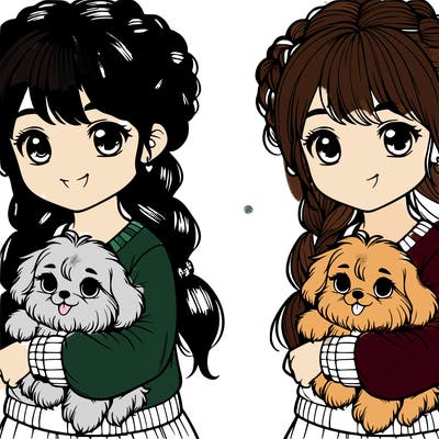 girl holding a dog realistic