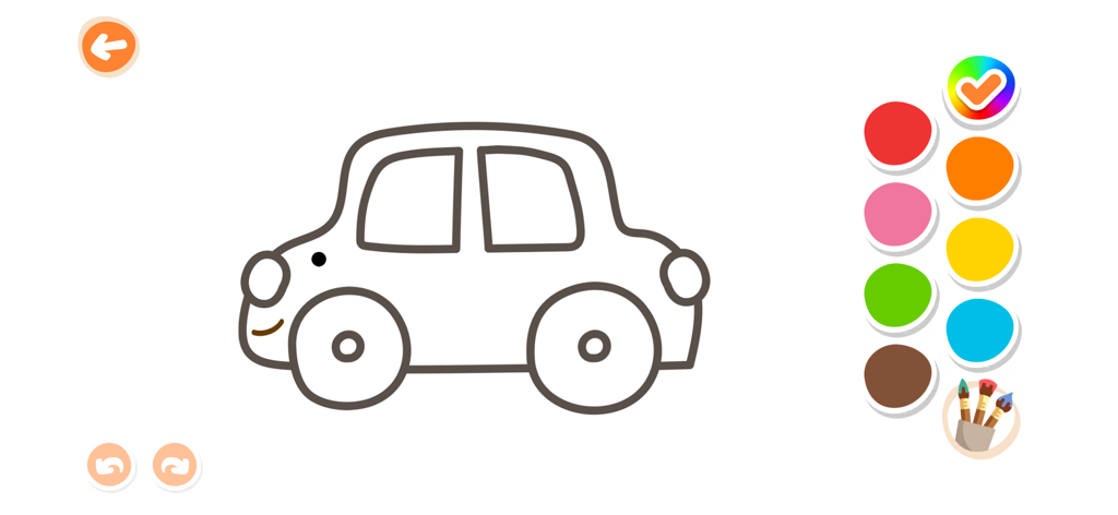Kidify: Kids Color, Play, Talk - A simple car outline with a colorful palette on the side in the Kidify toddler drawing app interface.