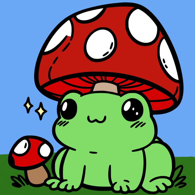 a cute frog with a mushroom hat
