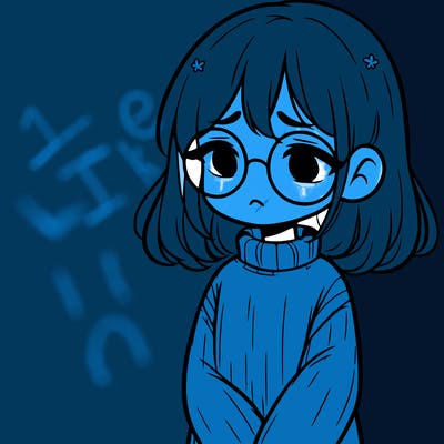 sad girl with glasses in a sweater