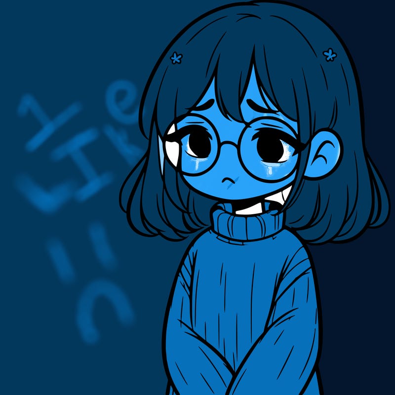 sad girl with glasses in a sweater