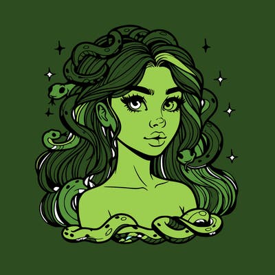 realistic girl with snakes as hair