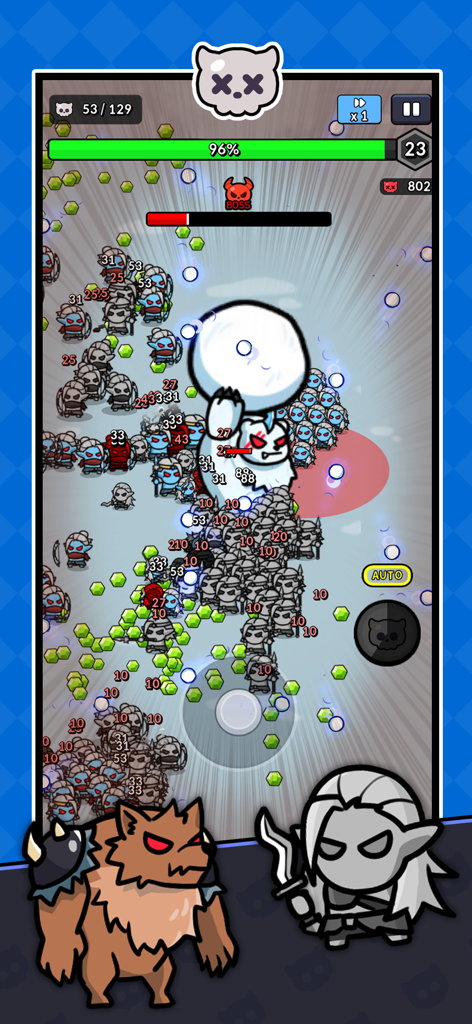 Necro - Roguelike RPG - Necro Roguelike RPG gameplay showing a necromancer army fighting a giant boss