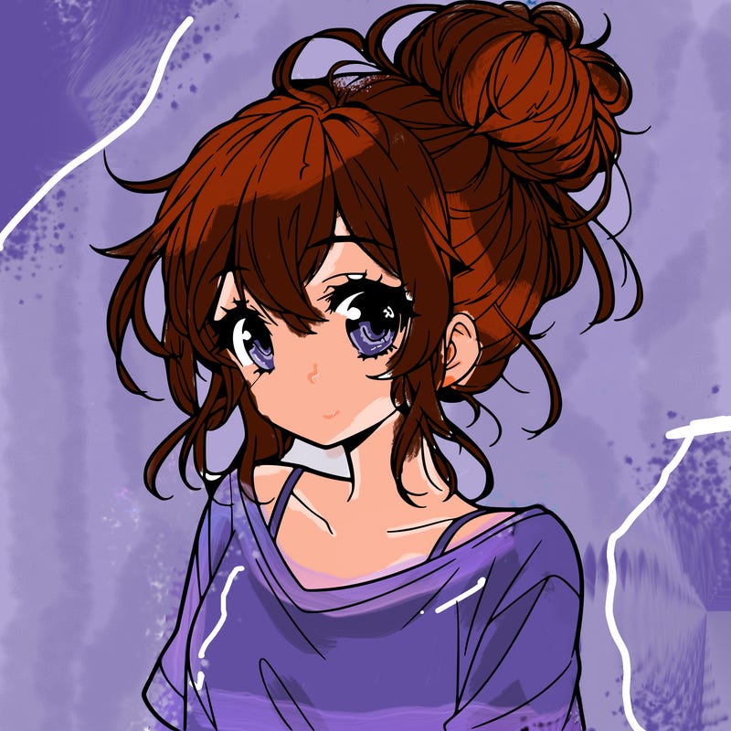 a beautiful anime girl with a messy bun