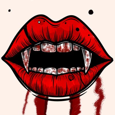 lips with vampire teeth