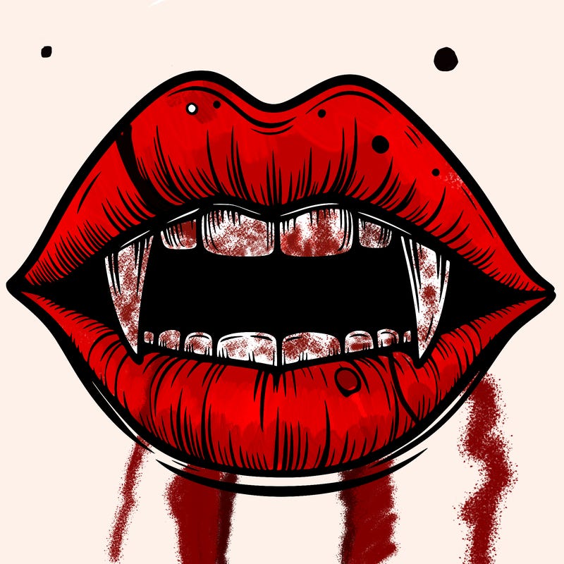 lips with vampire teeth